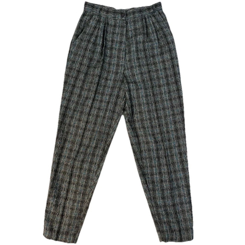 Vintage Wool Grey Plaid High Rise Womens USA Pants Sz 12 Retro Dressy Preppy Y2K
